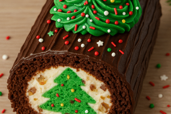 Christmas Tree Surprise ‘Log’ Cake